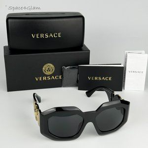 Versace Women Sunglasses Black Grey Irregular Oversized VE4424U GB1/87 NEW